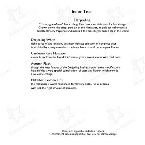 Menu at The Lobby Lounge, Mumbai, Sahar Airport Rd