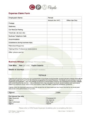Fillable Online Expense Claim Form updated 1311 - CPM People Fax Email ...