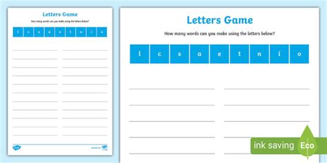 Letters Game Worksheet