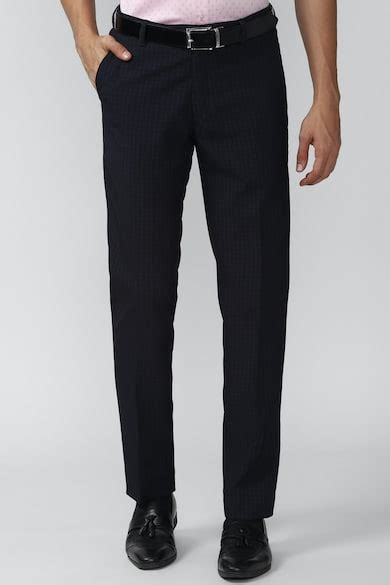 Buy Men Navy Check Formal Trousers Online - 716784 | Peter England