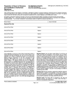 Fillable Online hud Resolution of Board of Directors and Certificate of ...
