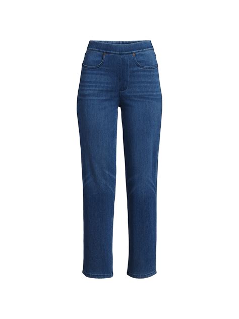 Lands' End Women's Petite Starfish High Rise Knit Denim Straight Crop ...