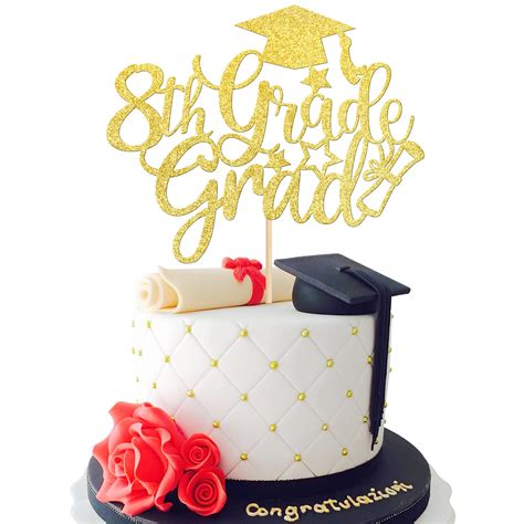 Buy 1 PCS 8th Grade Grad Cake Topper with Glitter Diploma 2023 Congrats ...