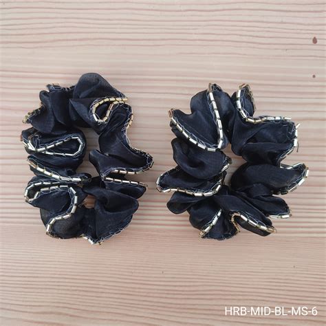 Black Beaded Ruffle Scrunchie Hair Band (Set of 2) – Singaari Store