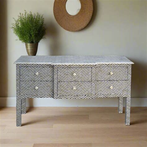 Chevron Bone Inlay 6 Drawer Console Black – Luxury Handicrafts