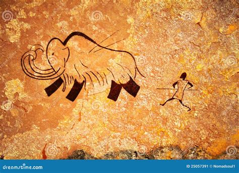 Cave Painting of Primitive Hunt Stock Image - Image of carving, human ...