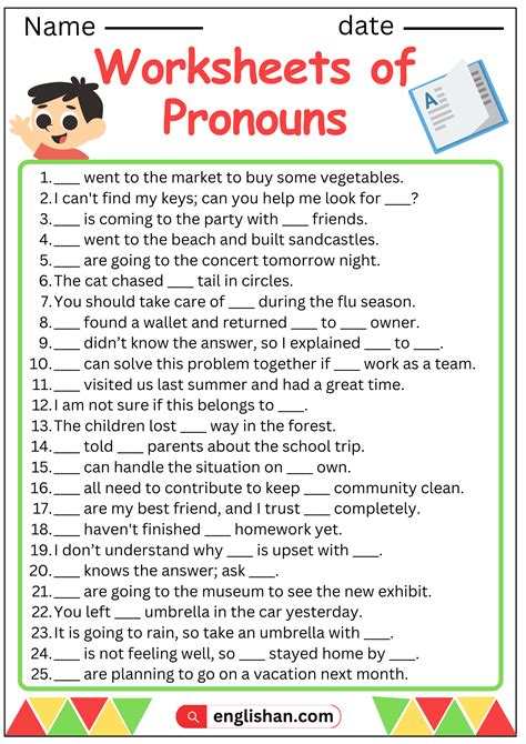 Worksheets of Pronoun: Use of Pronouns in Sentences - Worksheets Library