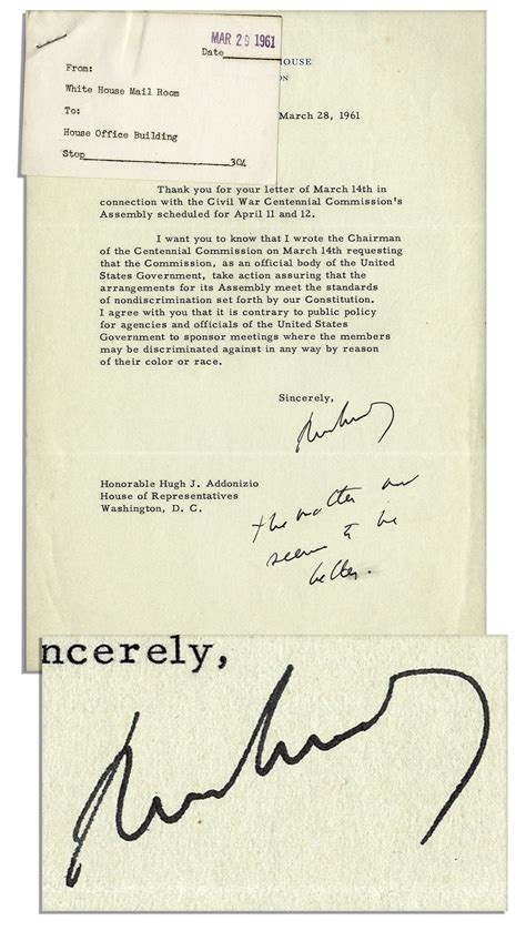 Lot Detail - John F. Kennedy Letter Signed as President, Regarding ...