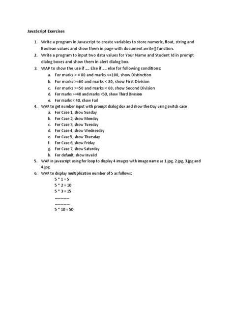 Image result for JavaScript Exercise Questions