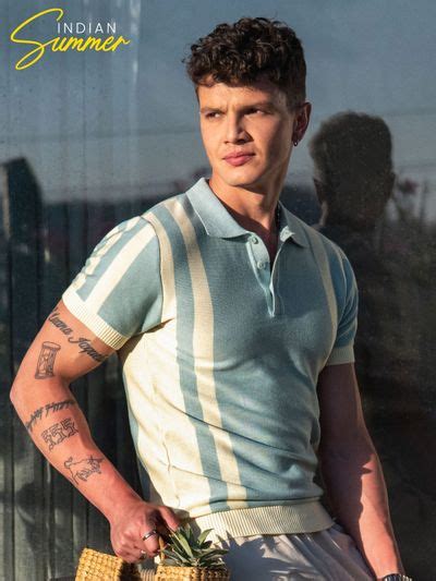 Buy Men's Ice Blue Vertical Striped Flat Knit Polo T-shirt at Beyoung