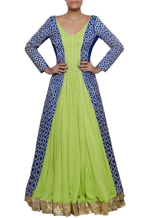 Blue Green Embroidered Gown – TheStylease.com