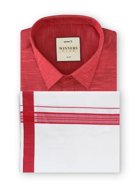 Winner Club Colour Shirts & Fancy Border Dhoti - Crimson Red – Alaya Cotton