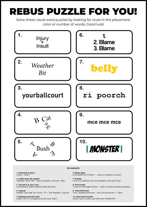 Printable Rebus Puzzles With Answers