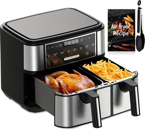 EUARY 4L+6L Dual Baskets Air Fryers for Family,8-In-1 Compact Oven with ...