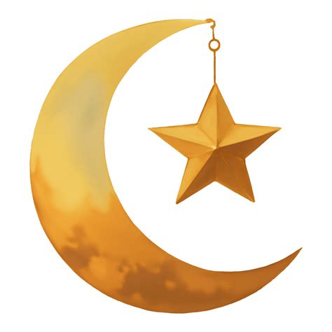 Islamic Golden Crescent Moon and Star Isolated Hand Drawn Painting ...