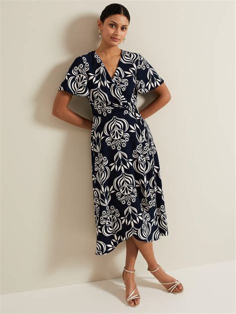 Phase Eight Julissa Floral Wrap Midi Dress, Black/White