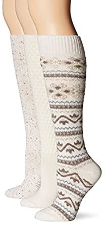Hue Women's Fairisle Quilt Cuffed 3 Pack Knee Sock, Ivory, One Size ...