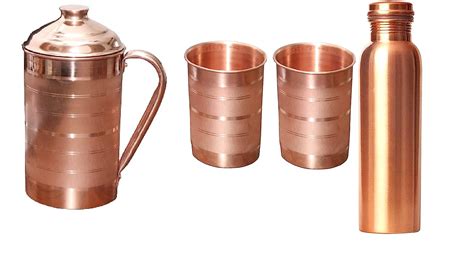 Metal Mission Copper Tamba Jug, Water Bottle and Glass Combo, 1000 ml ...