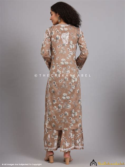 Afiya Brown Mulmul Chikankari Kurta Set | The Chikan Label