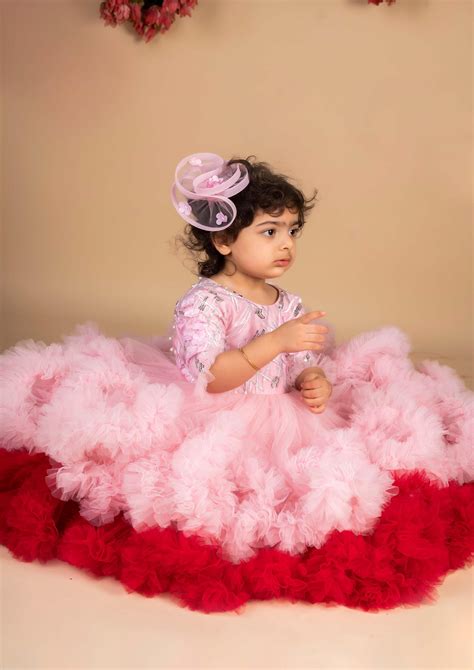 Pink Wine 3d Flower Ruffled Gown – Lil Angels