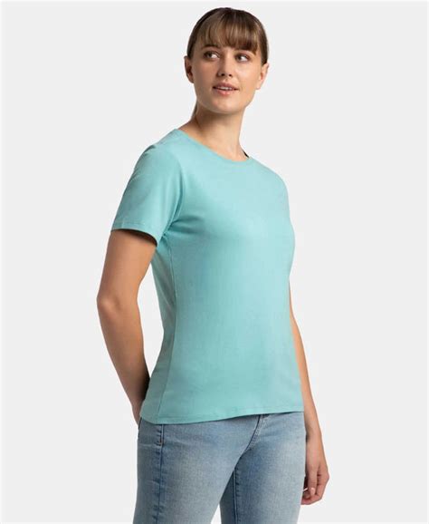 Buy Super Combed Cotton Elastane Regular Fit Solid Round Neck Half ...