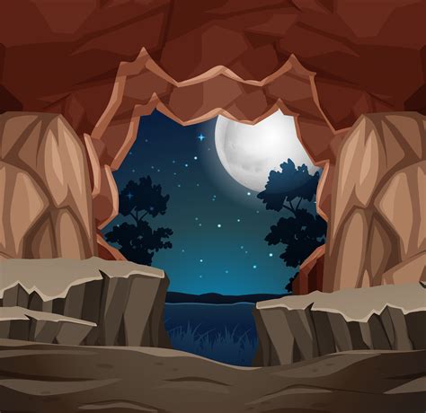 Entrance to cave night scene 365708 Vector Art at Vecteezy