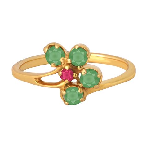 Joyalukkas 22k (916) Yellow Gold, Ruby and Emerald Ring for Girls ...