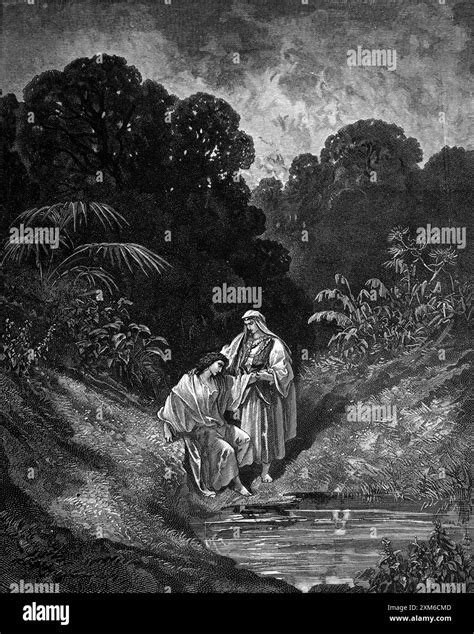 Wood Engraving of the Meeting of the Two Friends David and King Saul's ...