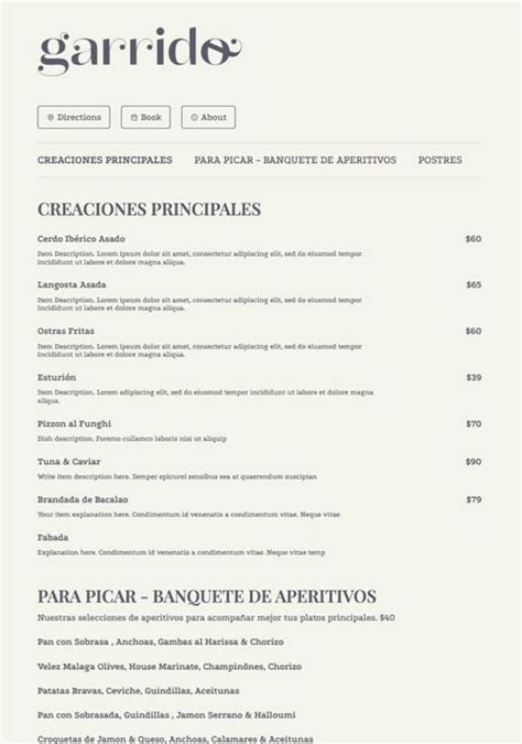 Image result for Fine Dining Menu Examples