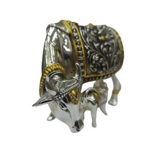 92.5 Pure Silver Kamdhenu Cow Calf Idol For Housewarming Gift - Silver ...