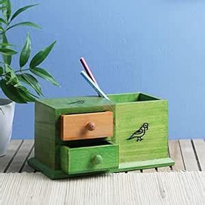 VarEesha Handmade Green Wooden Table Organiser cum Pen Stand with 2 ...