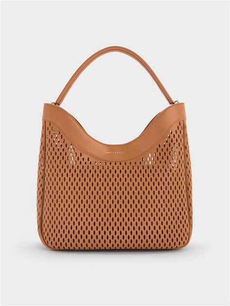 Russet Brown Juno Perforated Hobo Bag - Russet Brown - CHARLES & KEITH IN