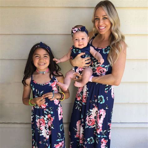 PatPat Family Matching Dresses Blue Women L Dark Blue Floral Print ...