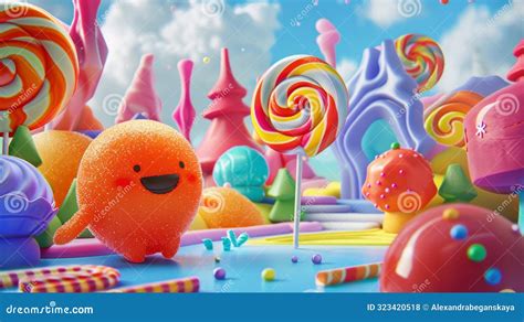 Cheerful Animated Candy Character In A Colorful Fantasy Candy Land Stock Illustration ...