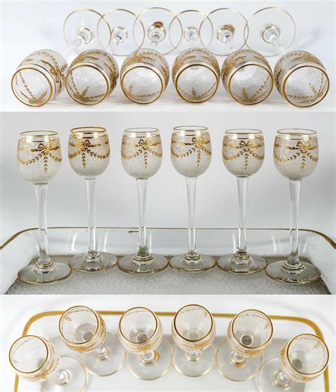 Antique French Aperitif, Liqueur Service, St. Louis, Engraved & Gold E ...