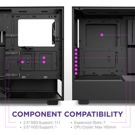 NZXT H5 Flow Black Compact Mid-tower Case Pre-Installed fans - tpstech.in