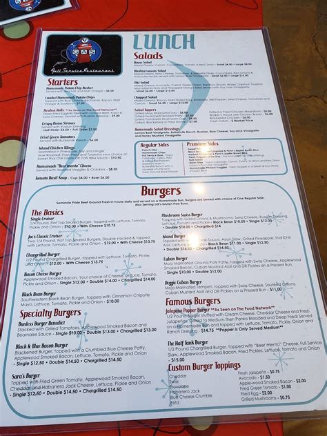 Menu at Gas Full Service Restaurant, St. Augustine