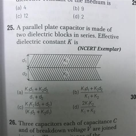 25. A parallel plate capacitor is made of two dielectric blocks in ...