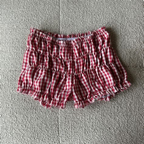 Red Plaid Ruffle Trim Micro Shorts • Bushpop