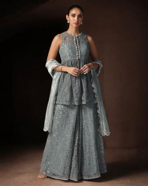 Slate Whisper Embroidered Set – Yashodhara