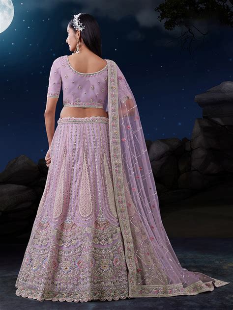 Embroidered Pink Lehenga Choli Set - Soft Net, Thread