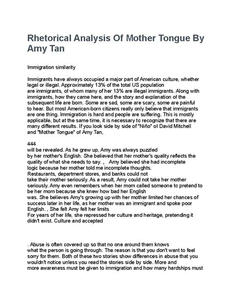 Rhetorical Analysis Of Mother Tongue By Amy Tan - Rhetorical Analysis ...