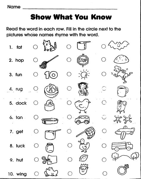 Words and Rhyming Pictures | English worksheets for kindergarten ...