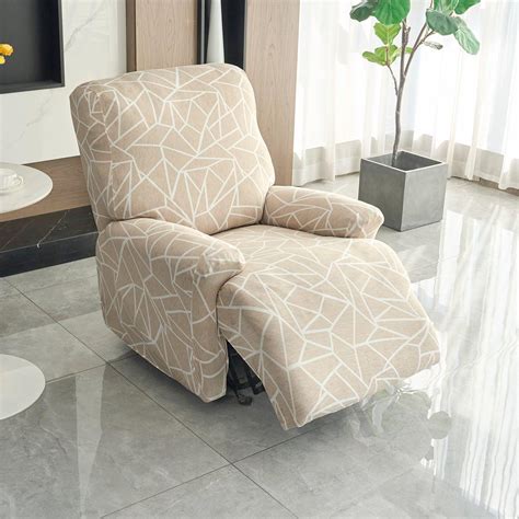 Beige Abstract Geometry Print Elastic Recliner Covers Set | HOKIPO ...