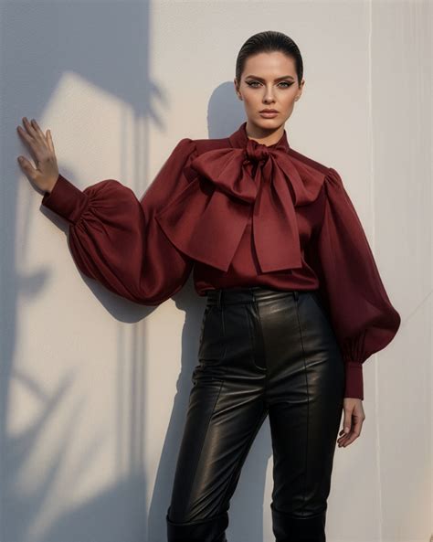 Maroon Bow Drama Sleeves Organza Top – Svelte Couture