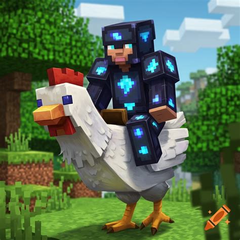 Minecraft chicken jockey with enchanted netherite armor on Craiyon