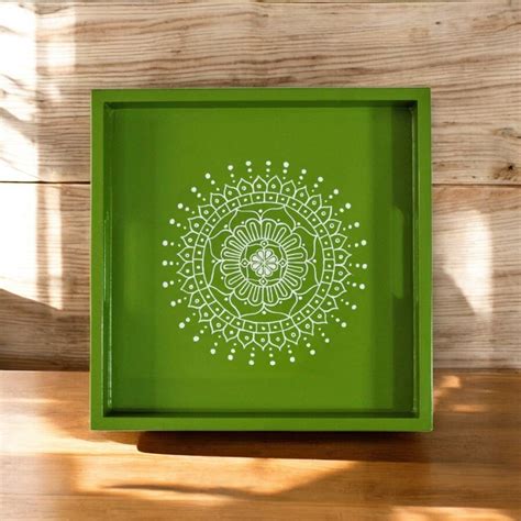 Wooden Hand Painted Serving Tray With Traditional Indian Design ...