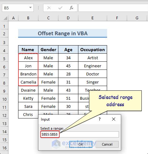 Image result for Excel VBA Range.offset Examples