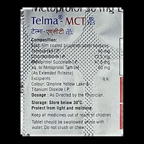 TELMA MCT 50/12.5MG TABLET 10'S Price, Uses, Side Effects & Substitutes ...