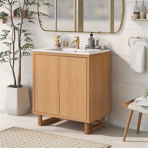 Fulvari Freestanding Bathroom Cabinet With Top Basin Sink 2 Doors Space ...